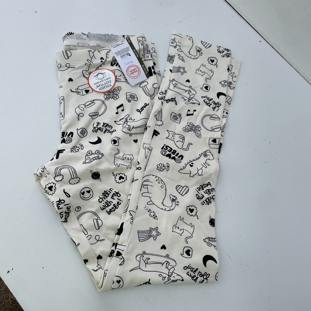 Wonder Nation Tough Cotton Cream Doodle Cats Dogs Leggings Girls XL